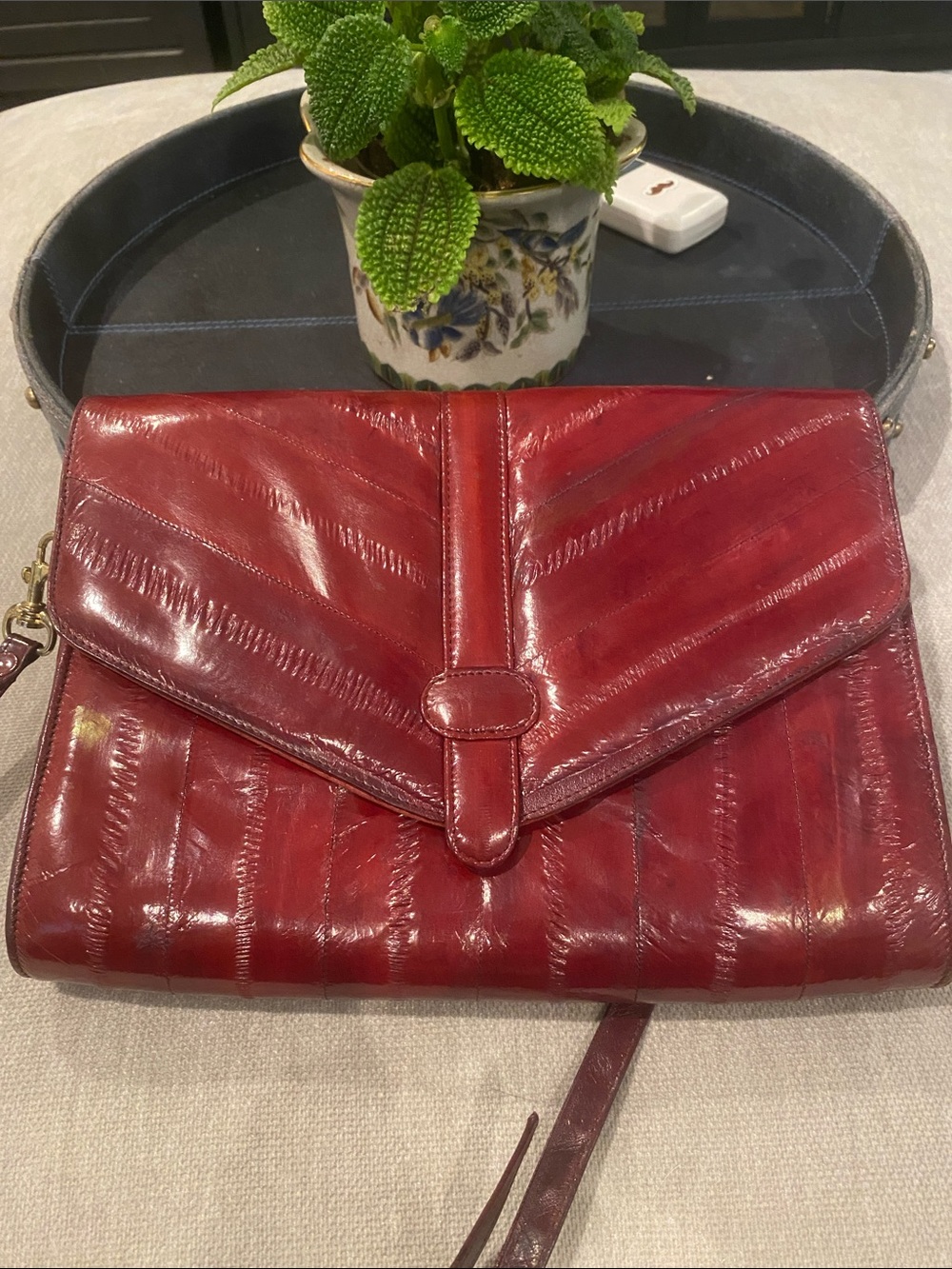 Sunco Vintage EEL Skin Burgundy Shoulder Clutch Bag